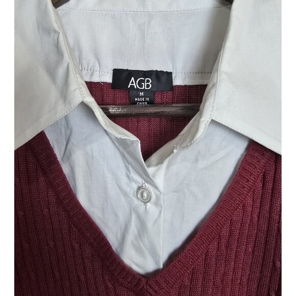 Vintage Sweater Shirt Vest Burgundy V Neck Preppy Classic Y2K Women's Size Med - Picture 2 of 5